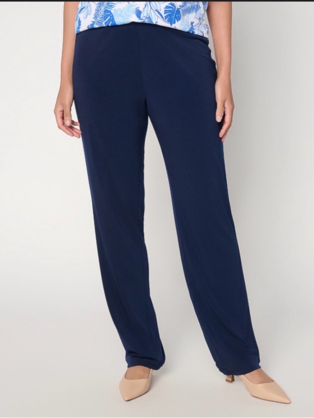 Susan Graver Essentials Reg Liquid Knit Straight Leg Pants, Dark Navy Sz Large